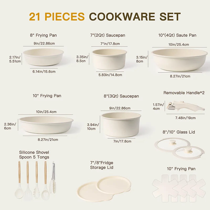 21 Piece White Cookware Non-Stick Set