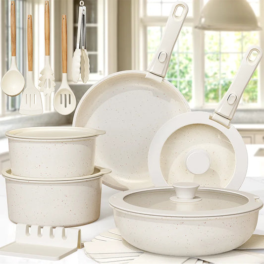 21 Piece White Cookware Non-Stick Set