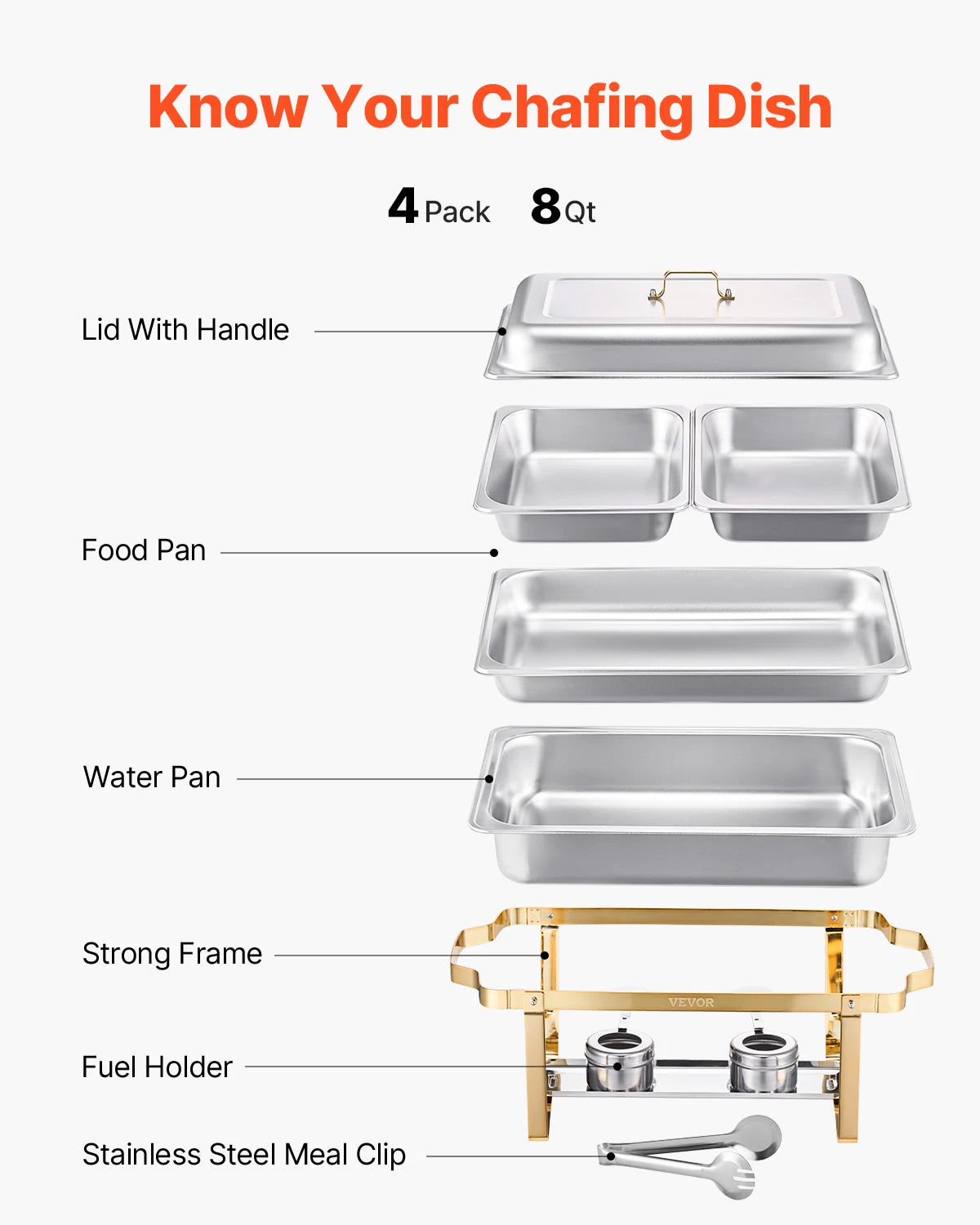 8 Qt 4 Pack Chafing Dish Buffet Set