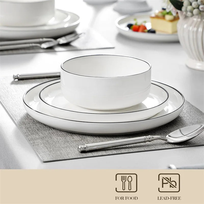 18 Pieces Modern Porcelain Dinnerware Set Black Rim