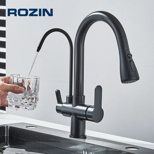 Purification Water Kitchen Faucet Black Rotates 360°