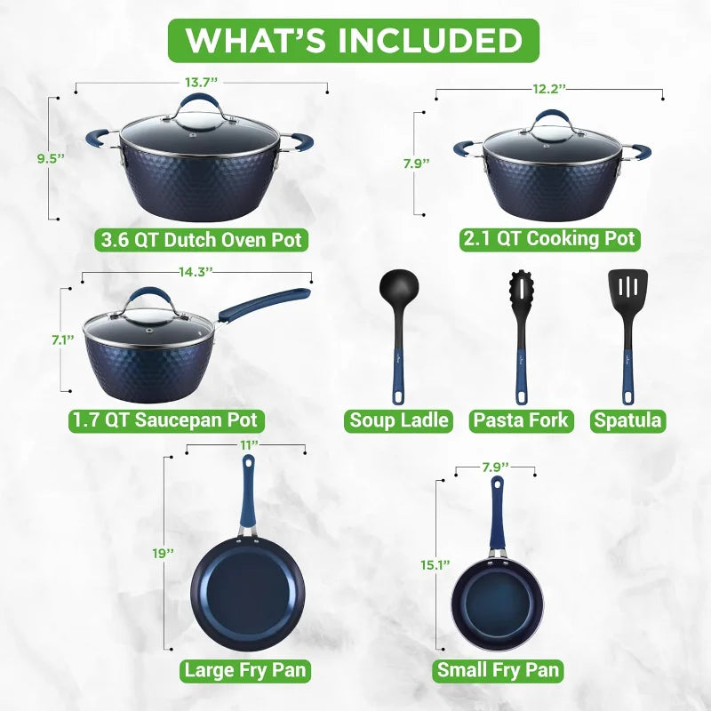 11 Pc Blue Diamond Nonstick Ceramic Cookware Set