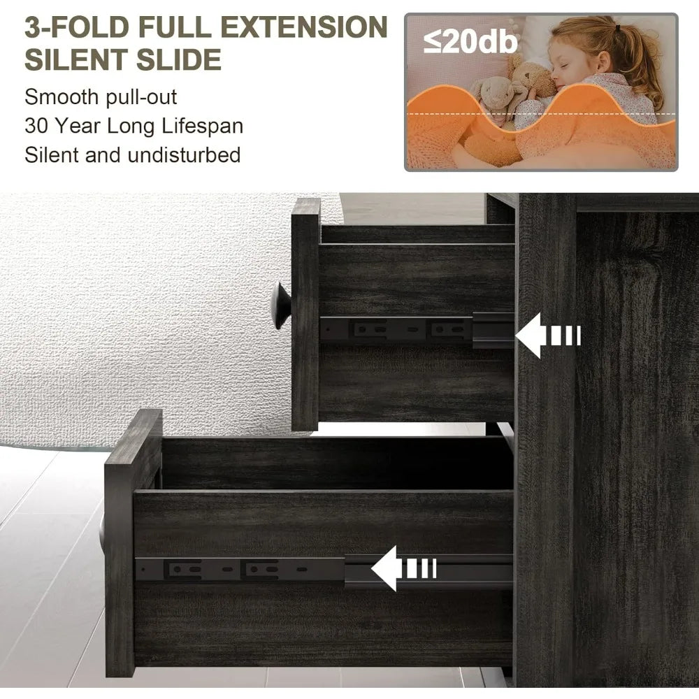 24" Tall Nightstand with Charging Station Rustic Wood