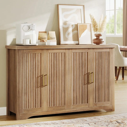 Fluted Buffet Cabinet 4 Doors Coffee Bar Table