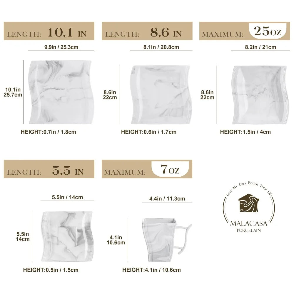 Marble Porcelain 30 Piece Dinnerware Set