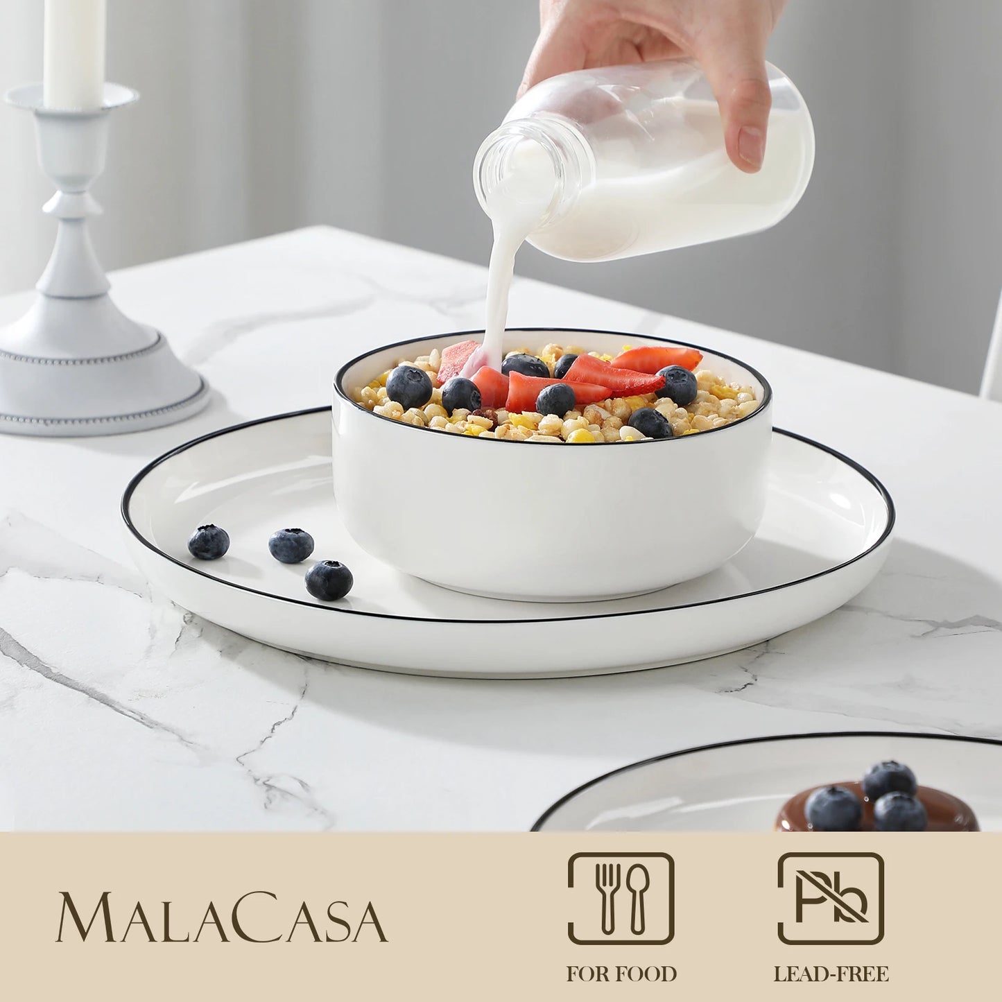 12/24 Piece Black Rim Ceramic Porcelain Dinnerware Set
