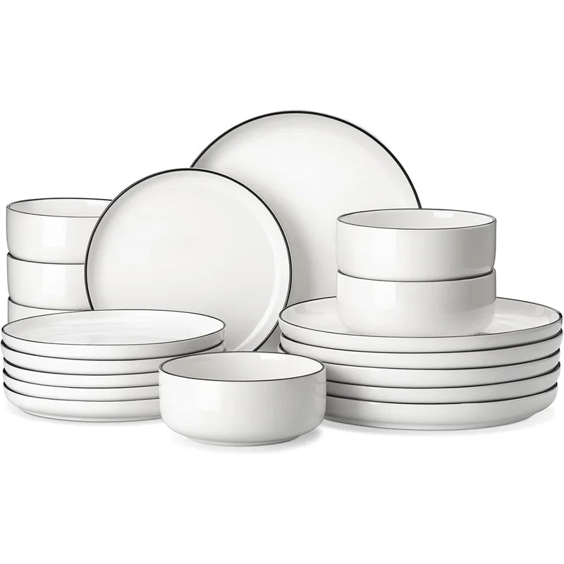 18 Pieces Modern Porcelain Dinnerware Set Black Rim