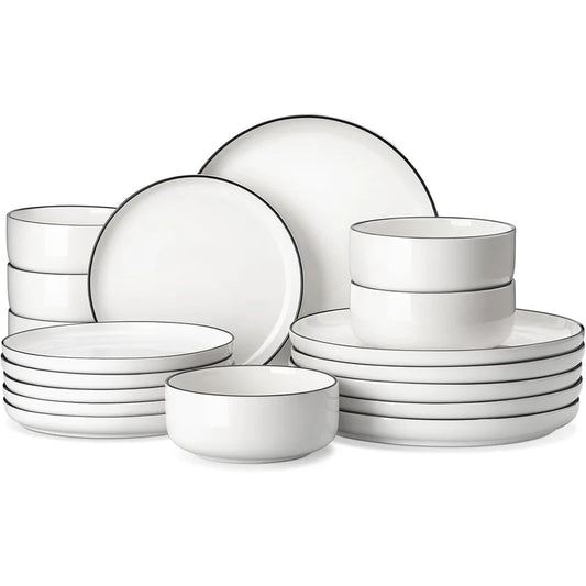 18 Pieces Modern Porcelain Dinnerware Set Black Rim
