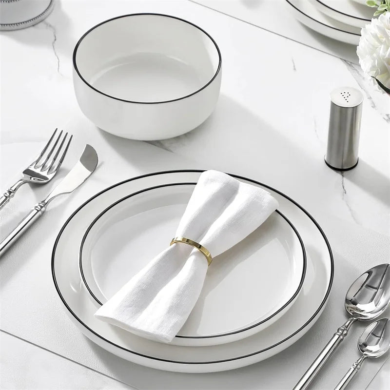 18 Pieces Modern Porcelain Dinnerware Set Black Rim
