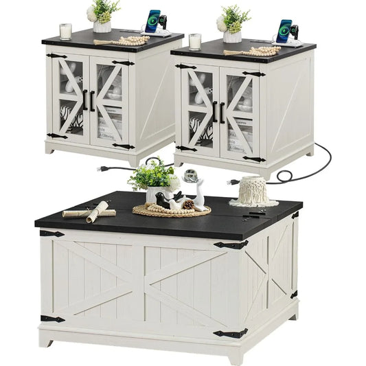 Farmhouse Coffee Table and End Tables 3 Pieces