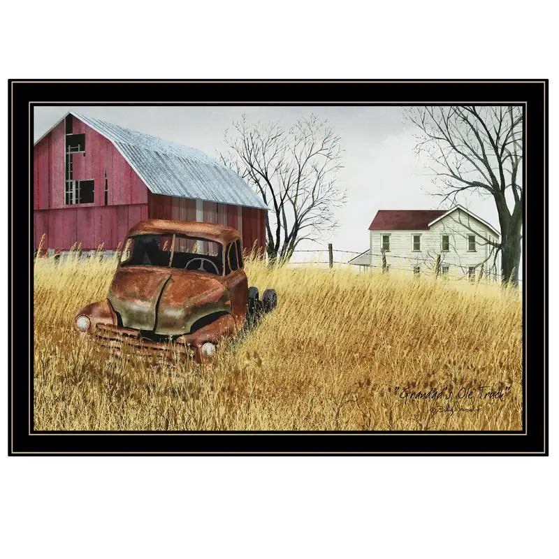 Black Framed Print of Granddad's Old Truck
