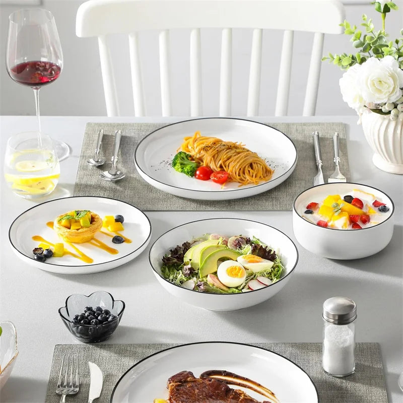 18 Pieces Modern Porcelain Dinnerware Set Black Rim