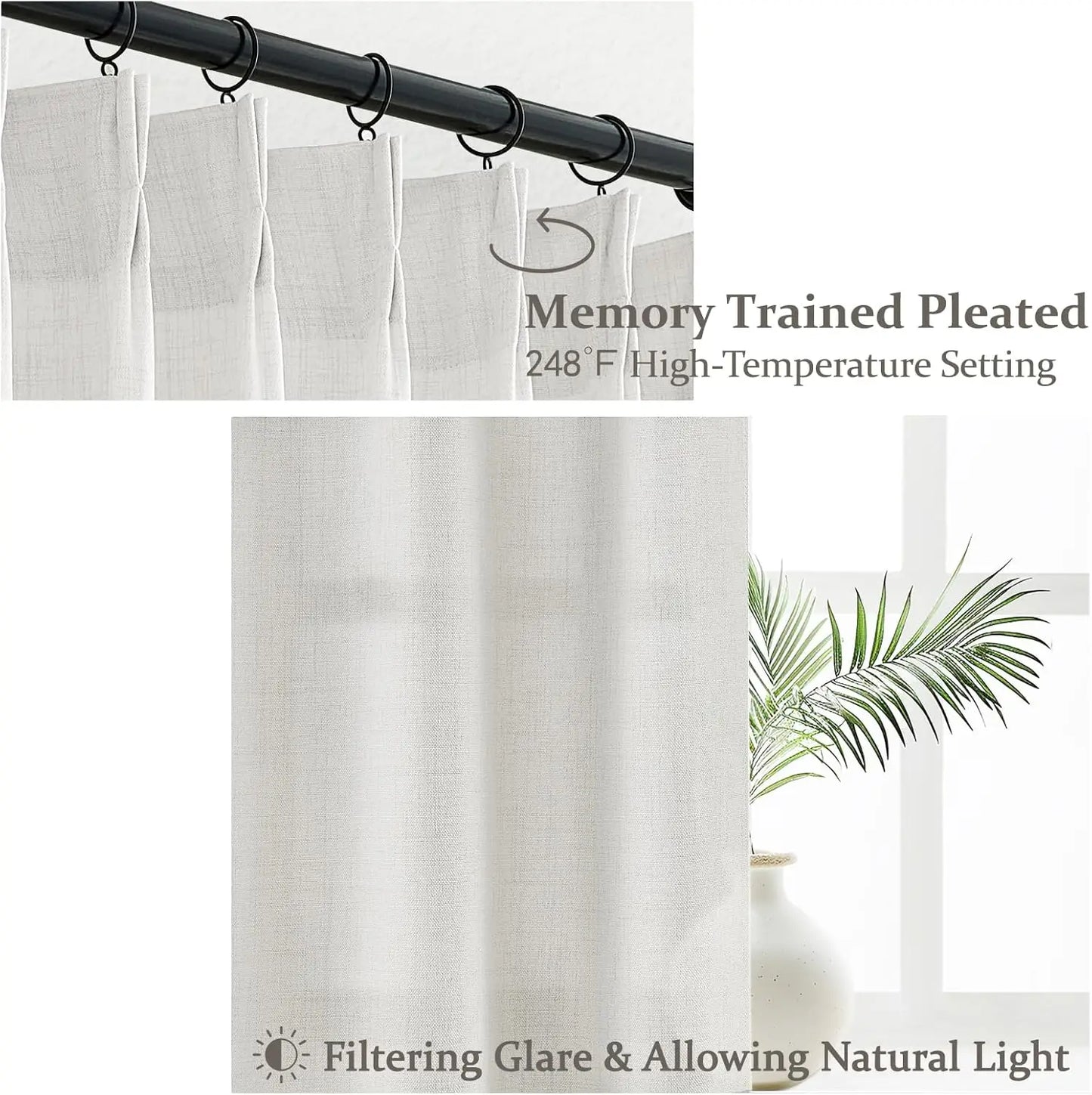 Pleated 70 x 96 Inch Curtains 2 Panel Set for Bedroom