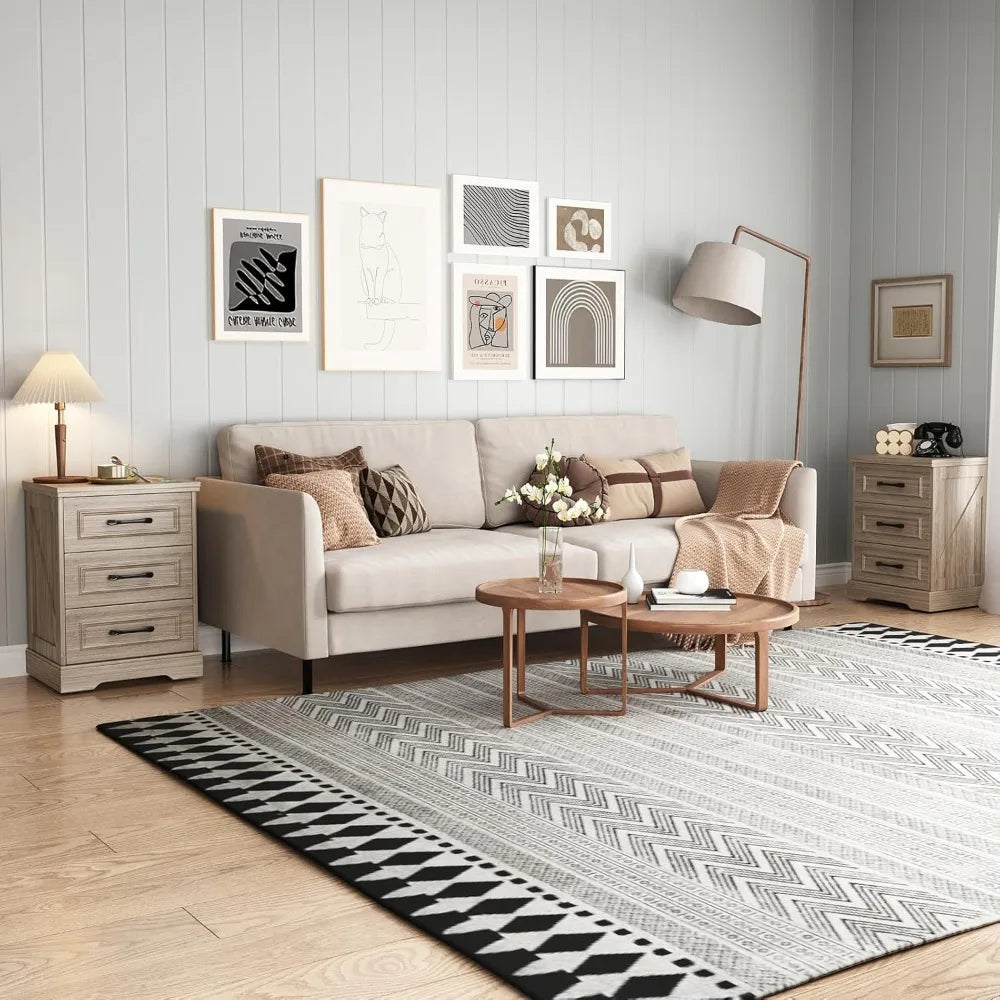 Farmhouse Nightstand with Charging Station Woodgrain Gray
