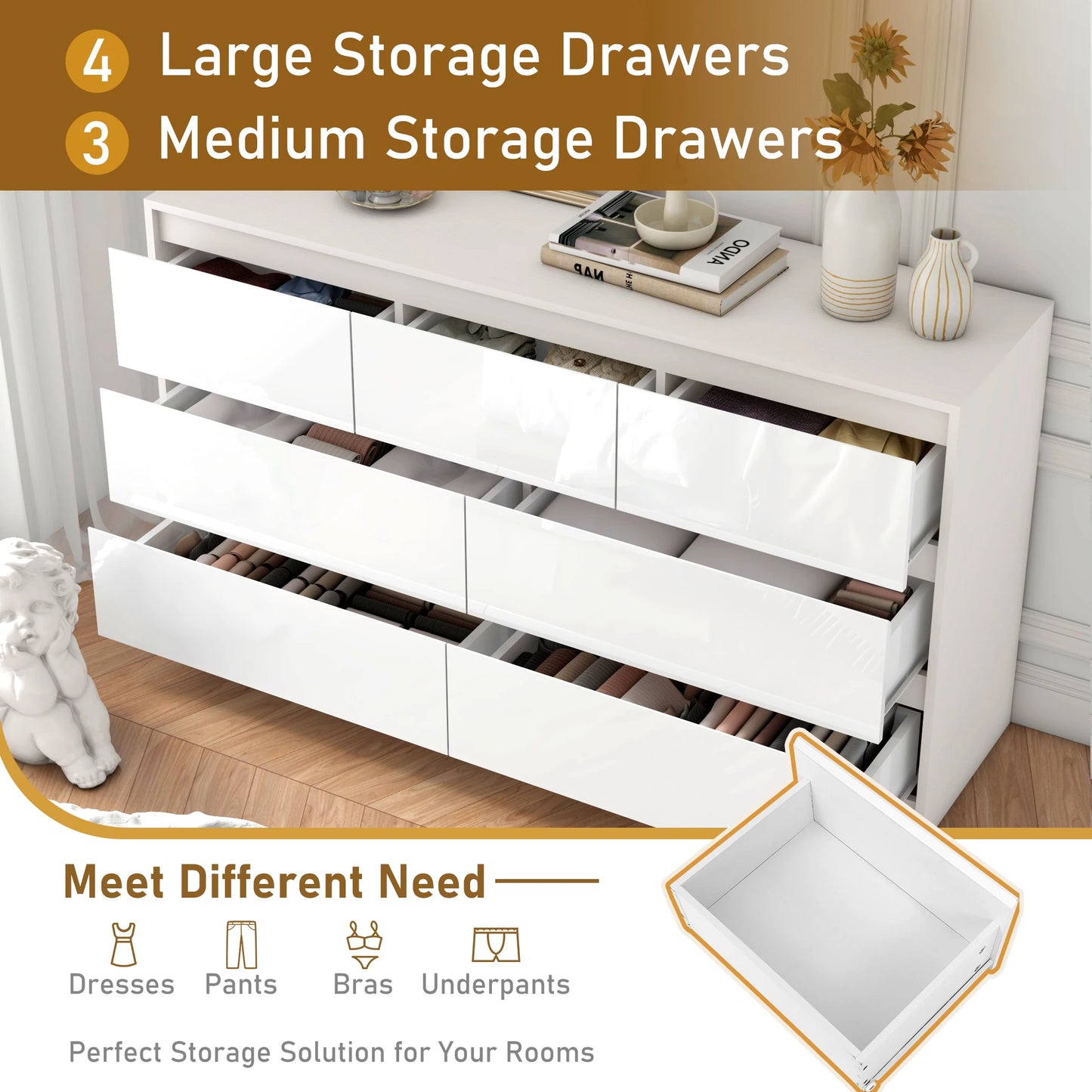 White/Black Dresser with High Gloss Drawers