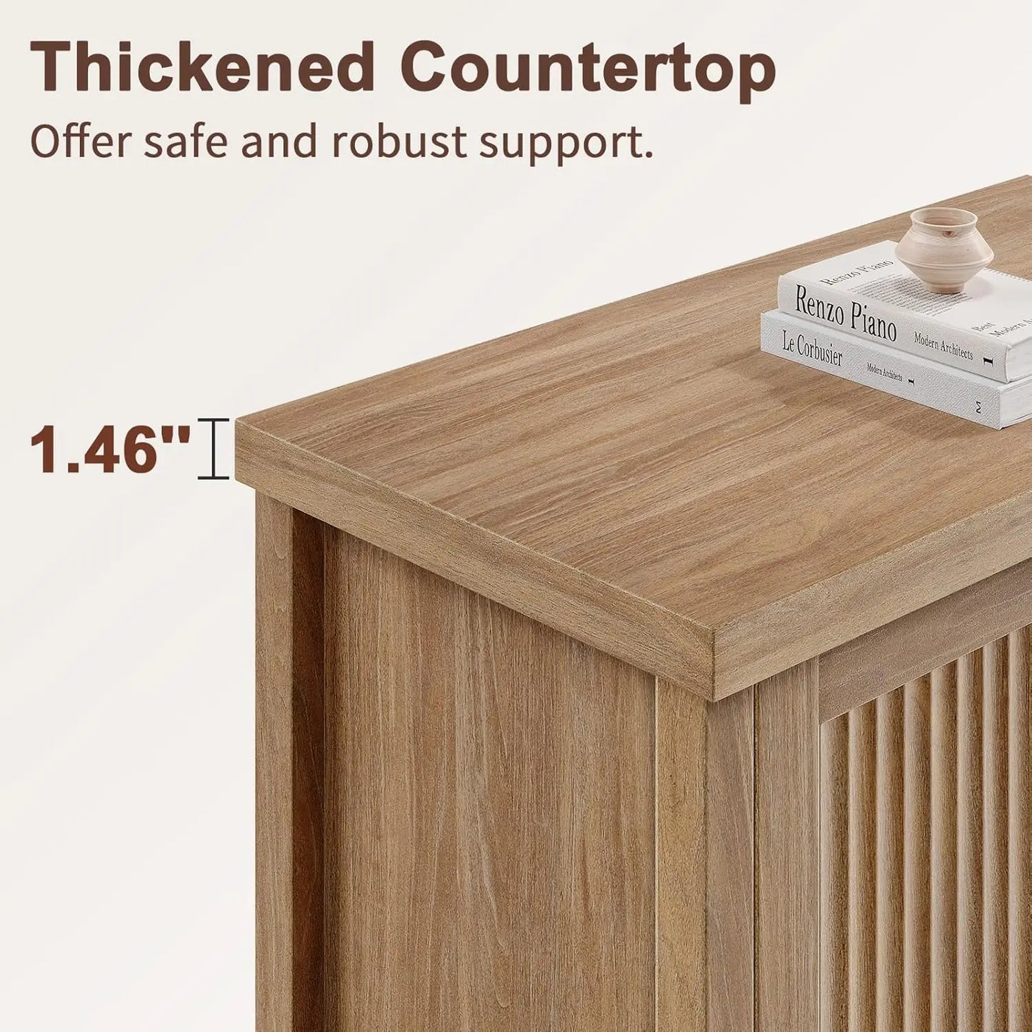 Fluted Buffet Cabinet 4 Doors Coffee Bar Table
