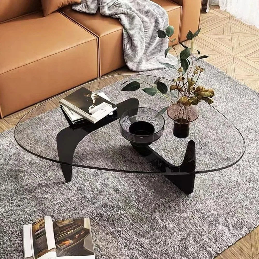 Modern Black Glass Coffee Table Living Room