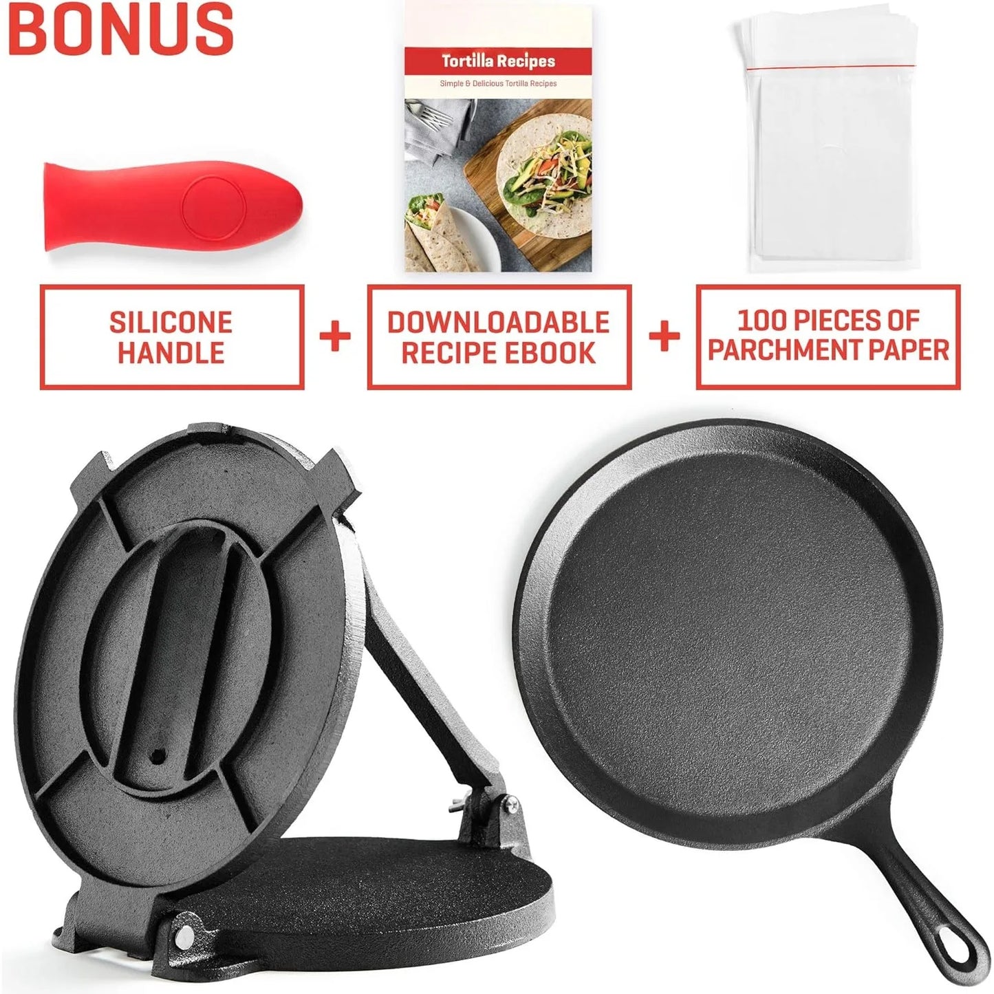 Cast Iron Tortilla Press 8 Inch Comal Pan
