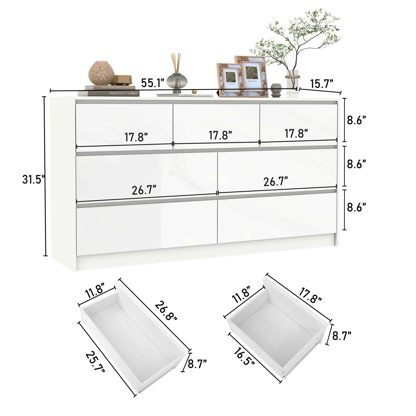 White/Black Dresser with High Gloss Drawers