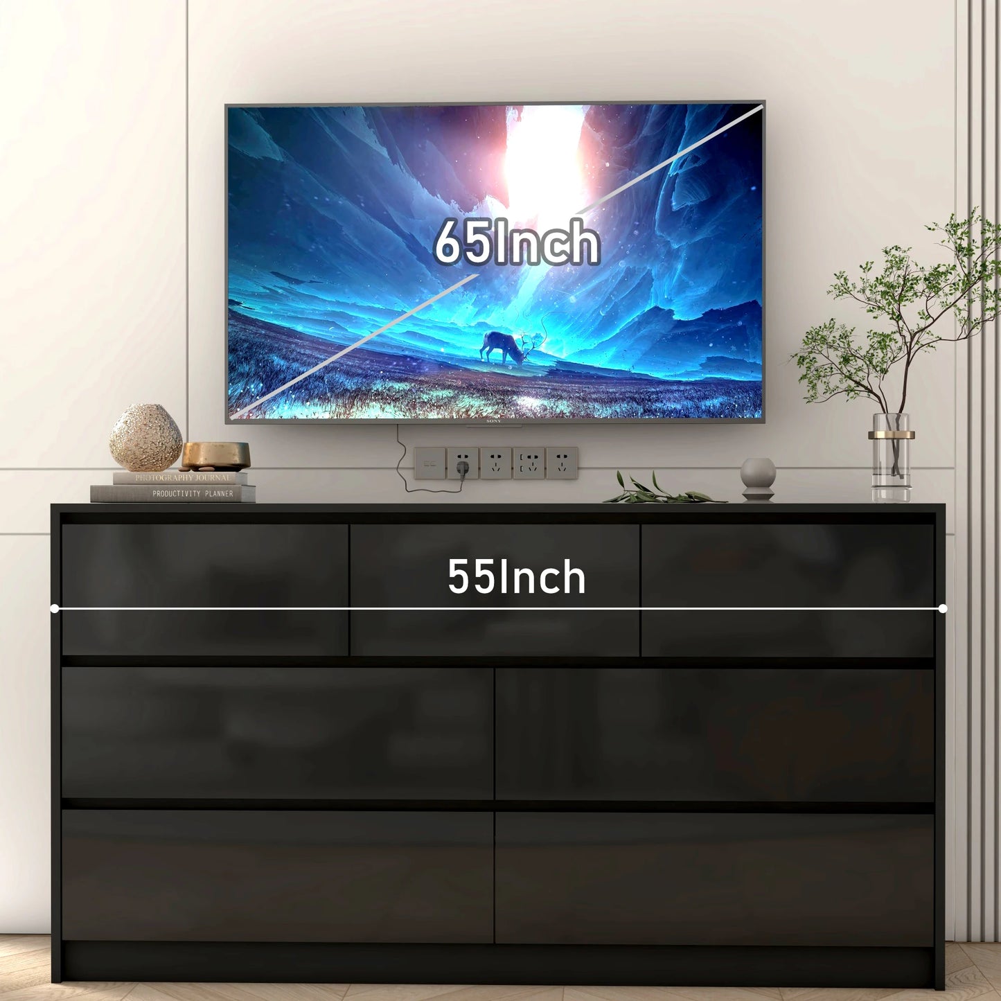 White/Black Dresser with High Gloss Drawers