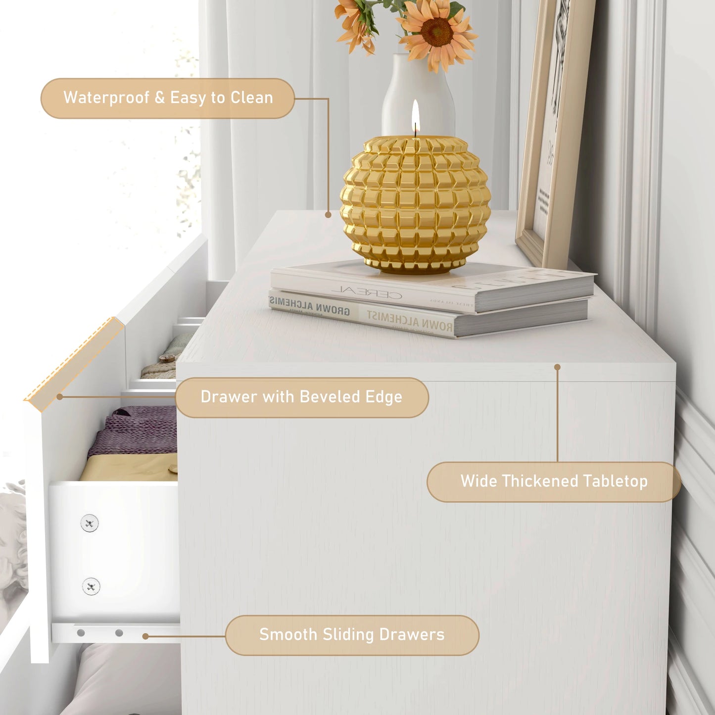 White/Black Dresser with High Gloss Drawers