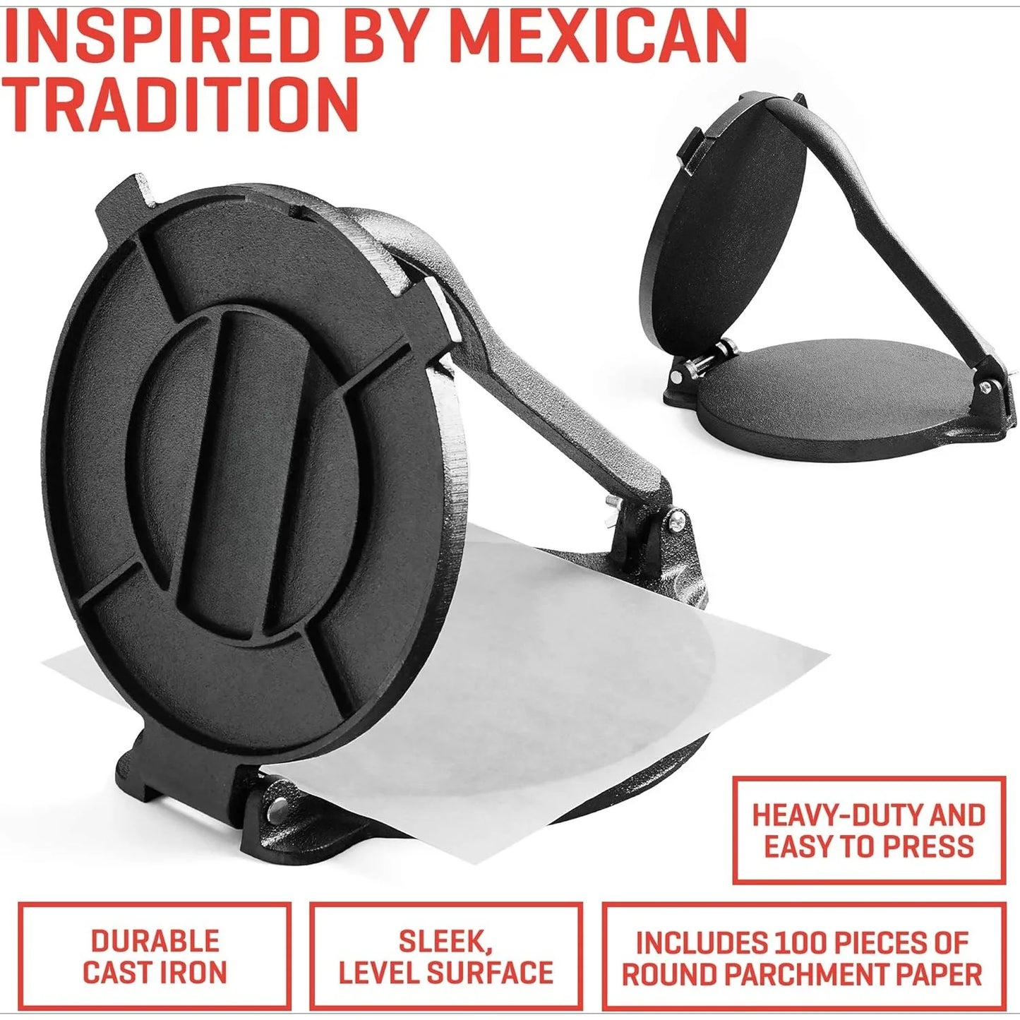 Cast Iron Tortilla Press 8 Inch Comal Pan