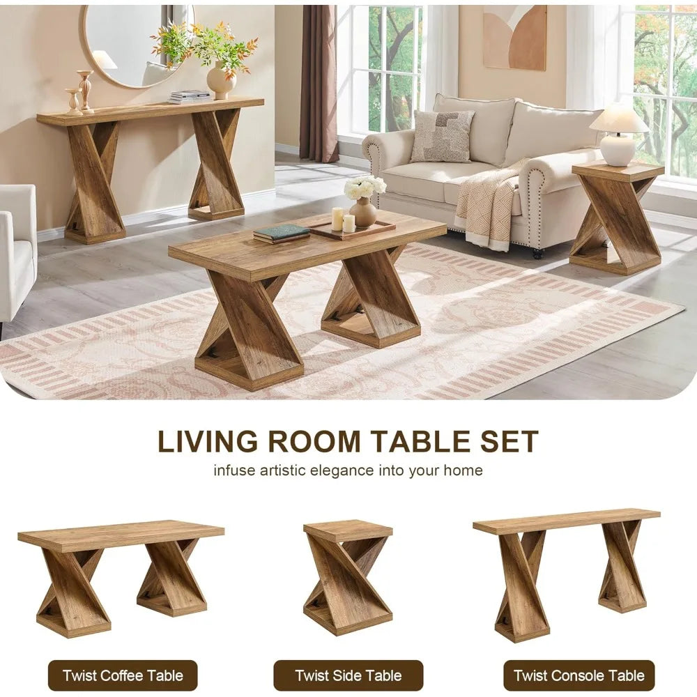 Twisted Console Entryway Table with Wood Pedestal