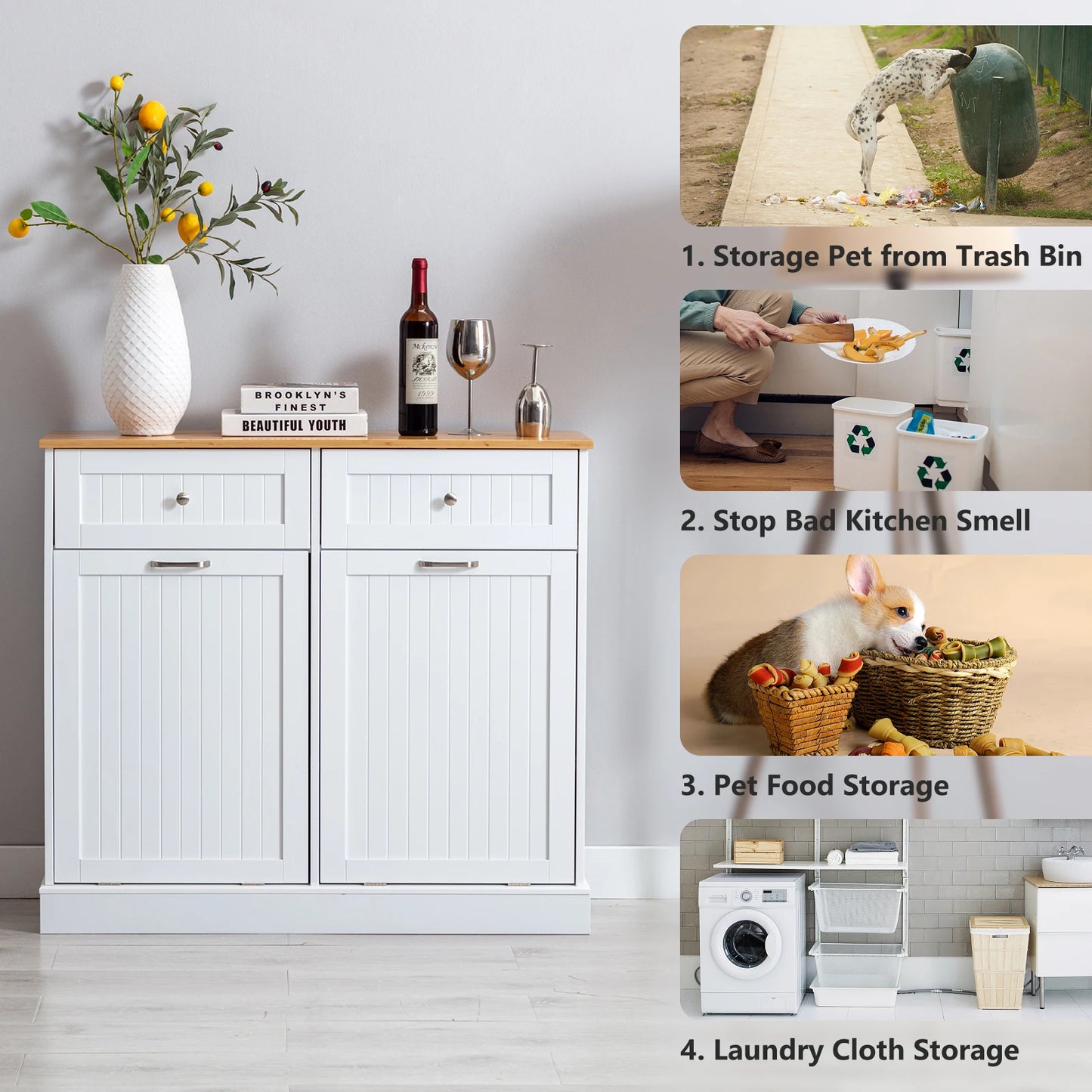 Pet Proof Tilt Out Trash Cabinet Freestanding