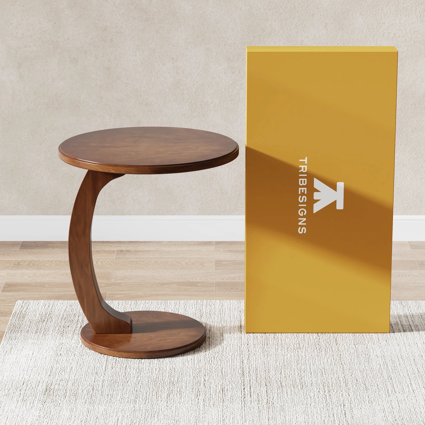 Wood C-Shaped Round Side End Table