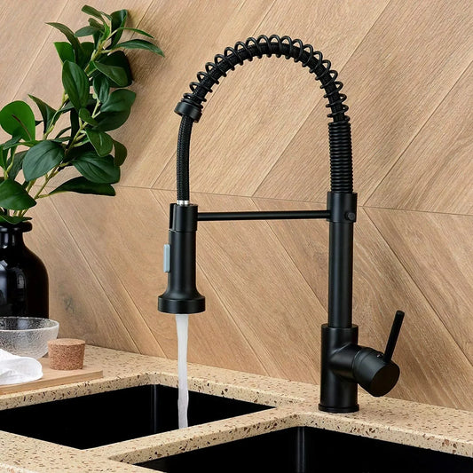 Matte Black Kitchen Sink Faucet Spring Handle