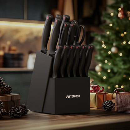 15PCS/ Astercook Knife Set with Sharpener Block