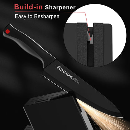15PCS/ Astercook Knife Set with Sharpener Block