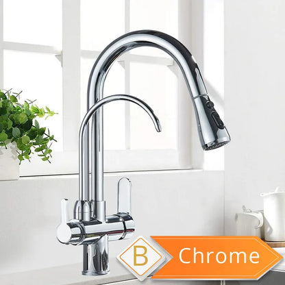 Purification Water Kitchen Faucet Black Rotates 360°