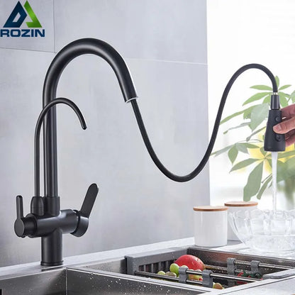 Purification Water Kitchen Faucet Black Rotates 360°