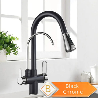 Purification Water Kitchen Faucet Black Rotates 360°