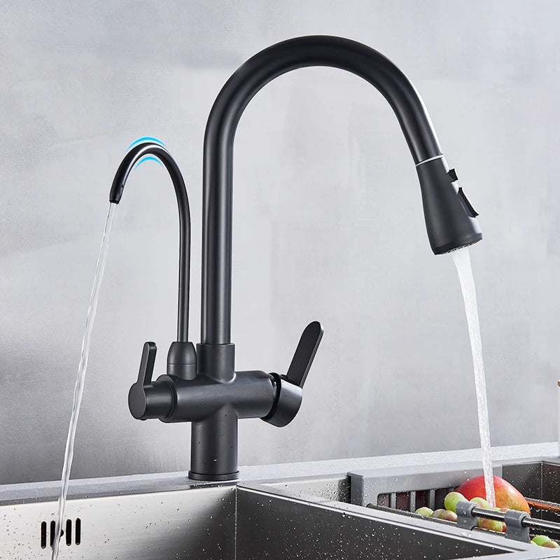 Purification Water Kitchen Faucet Black Rotates 360°