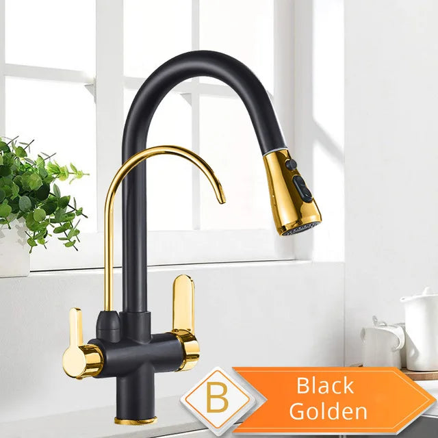 Purification Water Kitchen Faucet Black Rotates 360°
