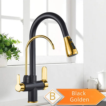 Purification Water Kitchen Faucet Black Rotates 360°