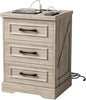 Farmhouse Nightstand with Charging Station Woodgrain Gray