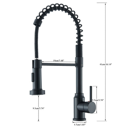 Matte Black Kitchen Sink Faucet Spring Handle
