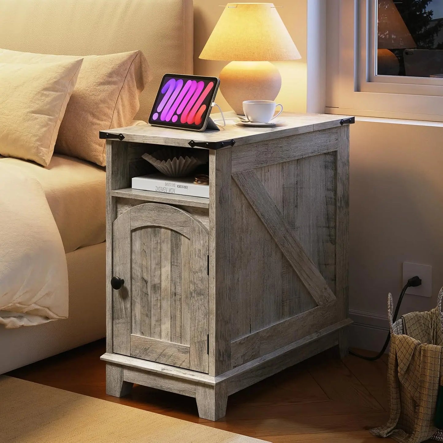 Farmhouse Nightstand with Charging Station