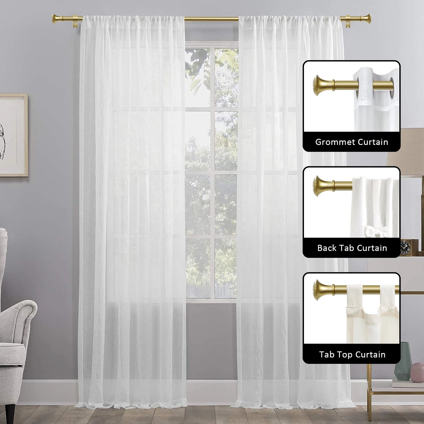 2-Pack 5/8" Diameter Single Telescopic Curtain Rod Set 28"- 120"