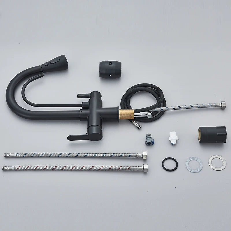 Purification Water Kitchen Faucet Black Rotates 360°