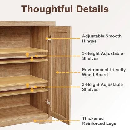 Fluted Buffet Cabinet 4 Doors Coffee Bar Table