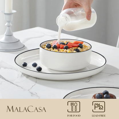 12/24 Piece Black Rim Ceramic Porcelain Dinnerware Set