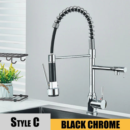 Black Kitchen Sink Faucet Flexible Pull Down