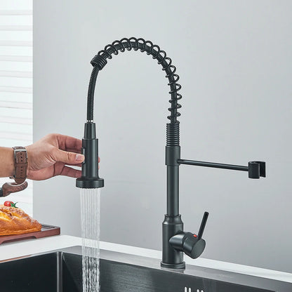 Matte Black Kitchen Sink Faucet Spring Handle