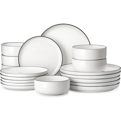 18 Pieces Modern Porcelain Dinnerware Set Black Rim