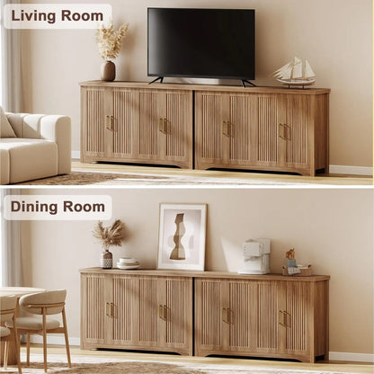 Fluted Buffet Cabinet 4 Doors Coffee Bar Table