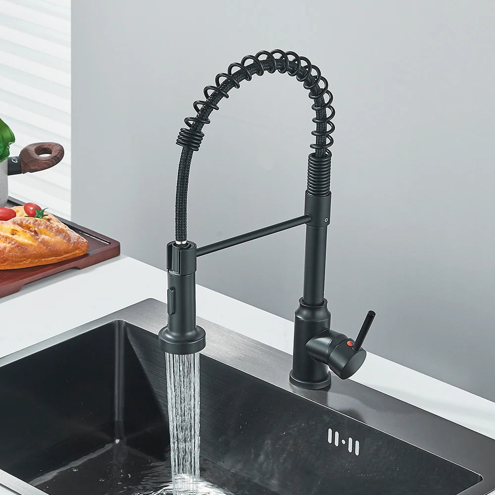 Matte Black Kitchen Sink Faucet Spring Handle